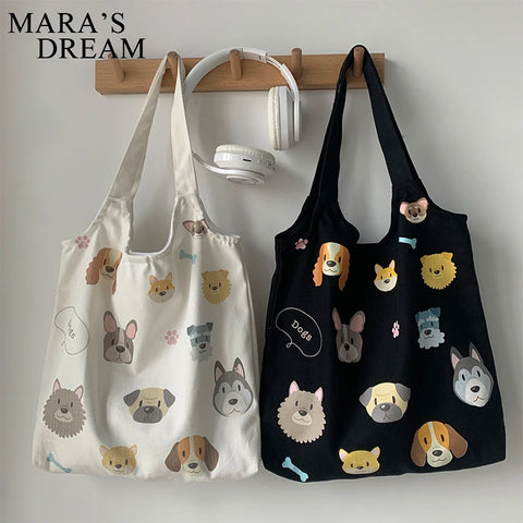 Canvas Shoulder Bags with Dog Faces