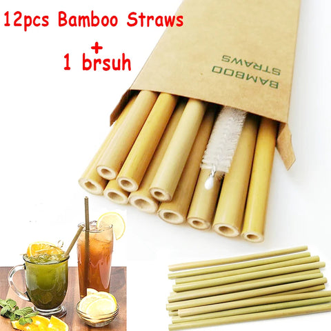 Reusable Bamboo Straws-12pc Set With Bamboo Brush