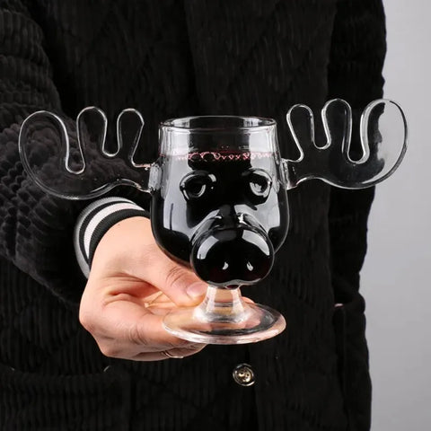 Holiday Drinking Glass - Animal Face w/ Antlers