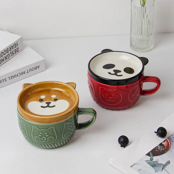 Ceramic Shiba Inu Mug with Saucer