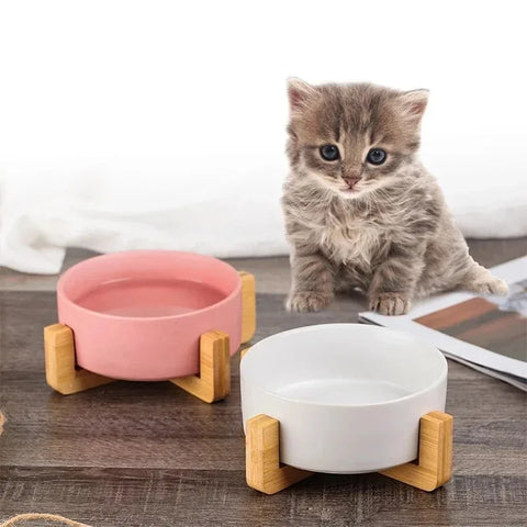 Ceramic Pet Bowls with Bamboo Stand