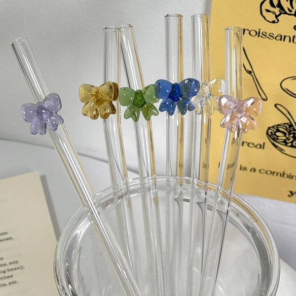 Glass Drinking Straw with Cute Bow