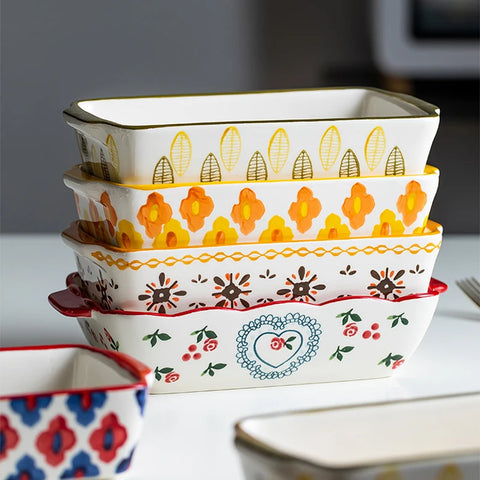 Handpainted American Crafts-Style Ceramic Bakeware