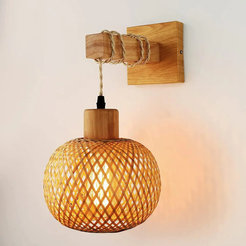 Bamboo Rattan Hanging Wall Lamp