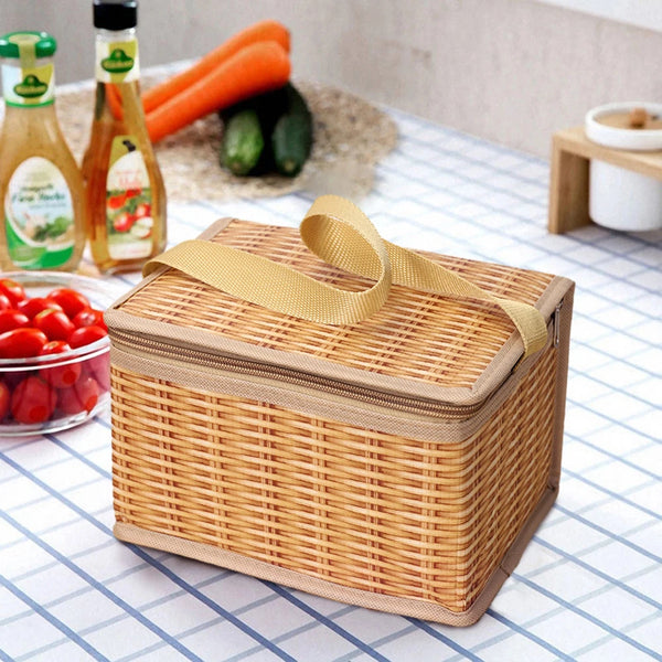 Khaki Wicker Rattan Picnic Basket