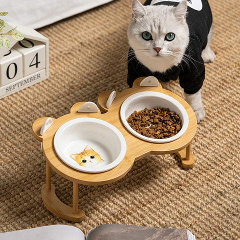 Bamboo Food Station With Ceramic Bowls