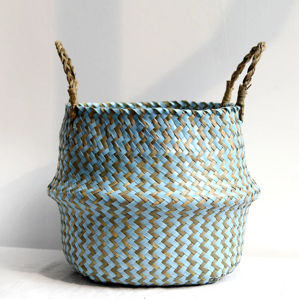 Striped Seagrass Wicker Storage Baskets