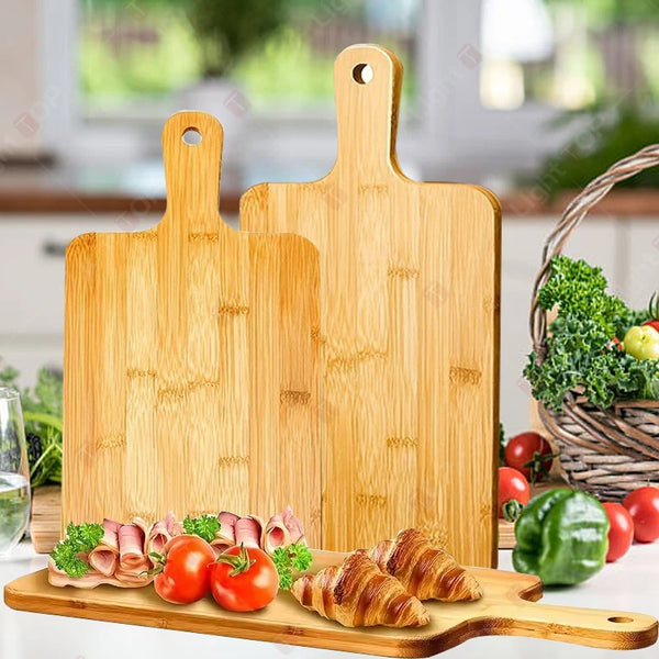 1pcs Bamboo Wood Cutting Board Pizza Tray Baking Bread Steak Western Food Tray Serving Board Wood Chopping Board with Handle