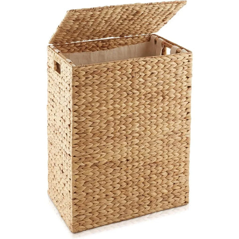 Woven Water Hyacinth Laundry Hamper With Linen Liner