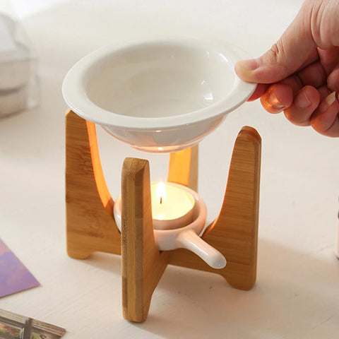 Ceramic Oil Burner with Bamboo Stand