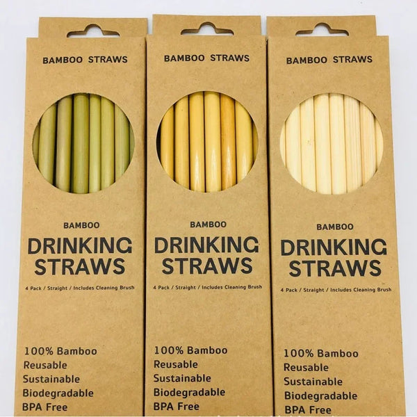 Handcrafted Bamboo Straws-12pc Set With Brush