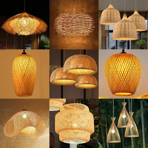 Hanging Lamp With Rattan Wicker Shade