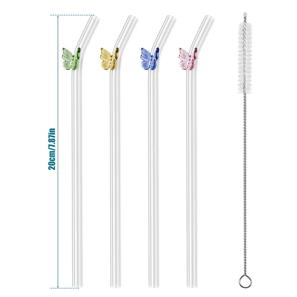 Reusable Glass Straws with Butterflies