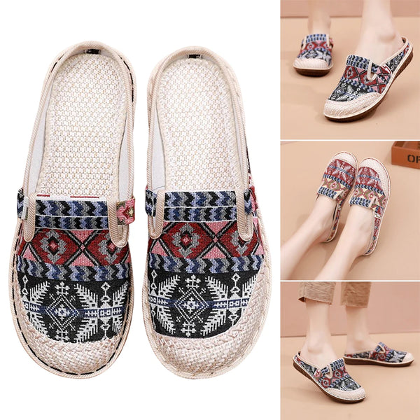 Linen & Straw Half Slippers